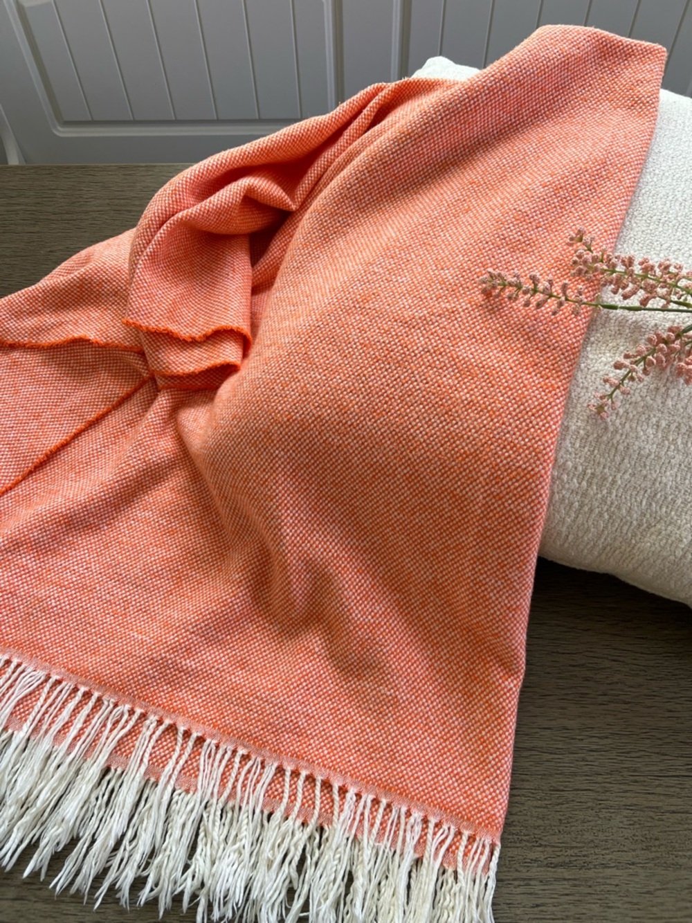 Nido Notte Italia Cotton Blend Soft Twist Fringe Trim Throw Orange Blanket